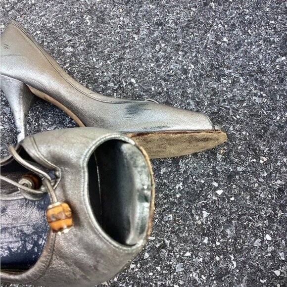 Acubi mermaidcore fairycore Gucci Open Toe Silver Heel Leather Shoes US 7.5 - Picture 3 of 15
